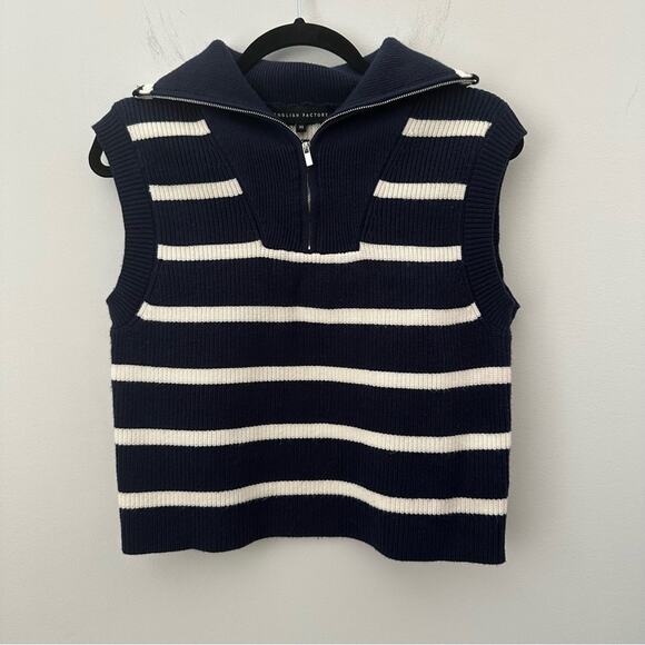 English Factory Navy Blue and Cream Knit Sleeveless Quarter Zip Sweaters Size XS - Picture 1 of 7